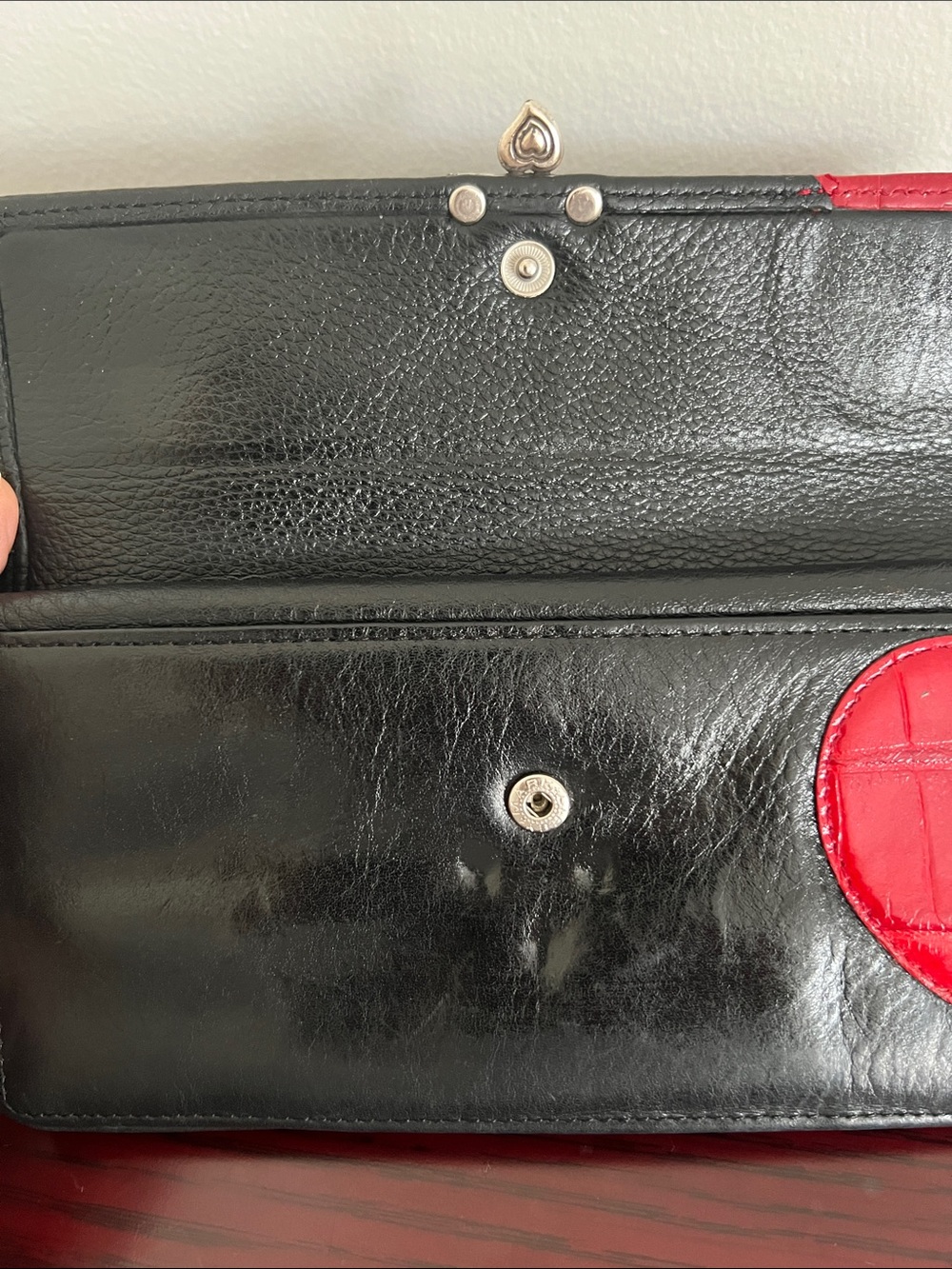 Brighton Black Leather Wallet/Crossbody with Red Heart Detail - Picture 5 of 15